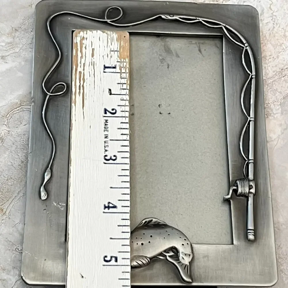 SixTrees Pewter Photo Frame 4.5 x 6 in Fish and Fishing Rod Design London NY